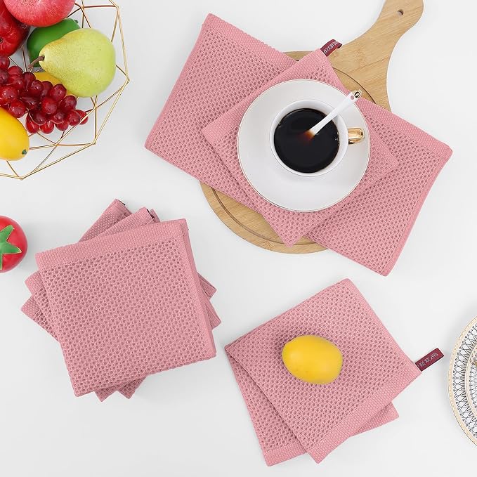 Homaxy 100% Cotton Waffle Weave Kitchen Dish Cloths 8-Pack, Dried Rose | 12 x 12 Inches, Ultra Soft Absorbent Dish Towels, Quick Drying Dish Rags with Hanging Loop