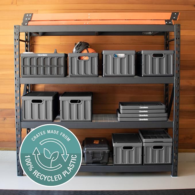 CleverMade Collapsible Storage Bins (with Lids), 62L, 3 Pack - Ocean | Store Bigger Loads Under a Secure Lid | Each Bin Holds 100 lb, Stacks Neatly, and Folds to 2.5 Inches When Empty
