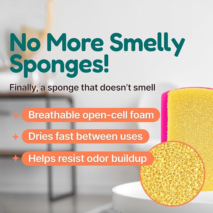 3-in-1 Silicone Scrubber Sponge with Squeegee – Non-Scratch Kitchen Sponge for Dishes, Sink & Bathroom, Quick-Dry, Reusable Cleaning Tool (Teal)