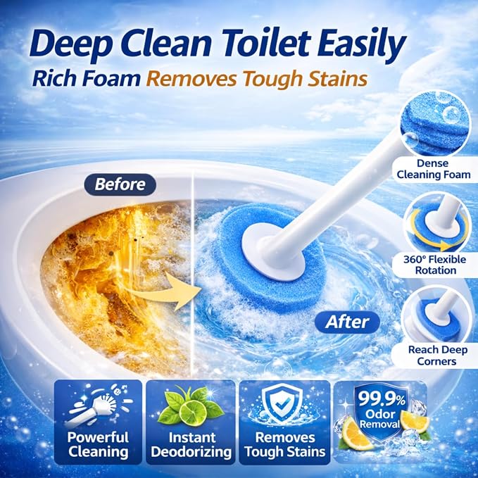 Disposable Toilet Cleaning System with 40 Refills, Toilet Wand Kit with Holder, Wall Mounted Toilet Brush Set for Deep Cleaning Bathroom Bowl, Hygienic Toilet Bowl Cleaner Kit (1PCS40)