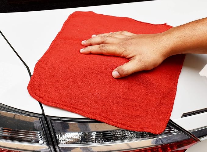 DAN RIVER Shop Towels 12x14 inc 50 Pack Red Terry Cloth Rags | Washcloths for Cleaning Cars & Household Surfaces Well Absorbent, Reusable Cleaning Rags Washable 60% Cotton 40% Polyester