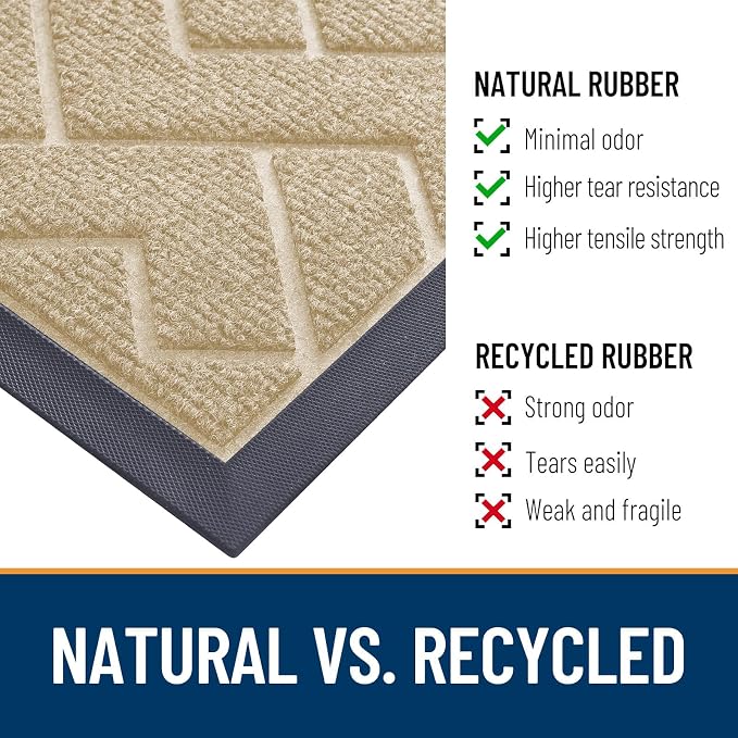OLANLY Front Door Mat Outside 47x32, All-Season Absorbent Rubber Doormat | Beige, Heavy-Duty, Stain and Fade Resistant, Waterproof Non-Slip Backing, Low-Profile Indoor Outdoor Floor Mat for Entryway