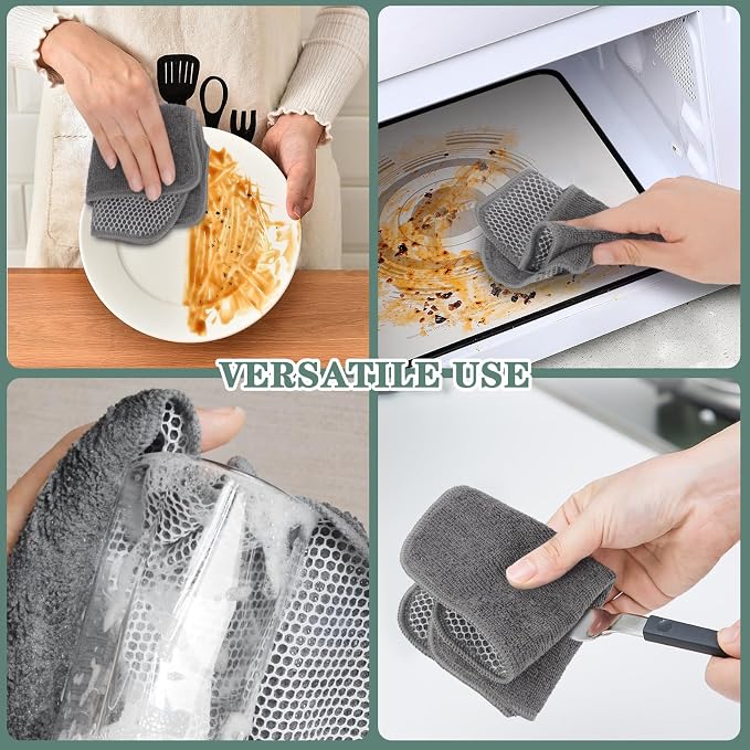 Dish Cloth for Washing Dishes Kitchen Washcloth Cleaning Cloth | 7.87x7.87inch 10pack Kitchen Towels Rags, Microfiber Cleaning Cloths, Wash Cloths with Poly Scour Side, Wholesale, Grey