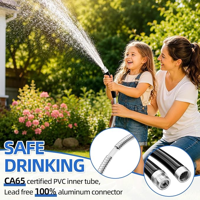 SPECILITE 125ft 304 Stainless Steel Metal Garden Hose with Blue Nozzle | Puncture Resistant, Flexible, Never Kink & Tangle, Heavy Duty Water Pipe for Yard, Outdoor, Lawn