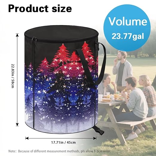 Outdoor Trash Cans for Camping Pine Tree and Moon Collapsable Garbage Can 20+ Gallon Water Resistant Storage Bin for Clothes Bedroom Trash Can Decorative