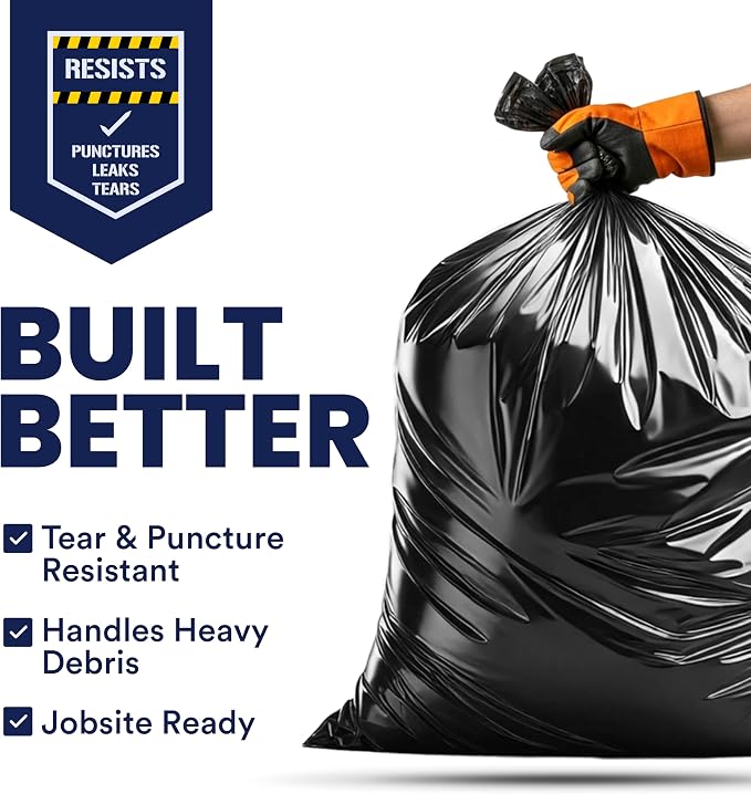 Plasticplace Contractor Garbage Bags: 55 Gallon Trash Bags Heavy Duty, Big Black Trash Bags, 36"x58", 6.0 Mil, Pack of 20