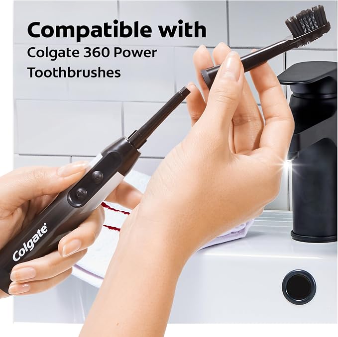 Colgate 360 Battery Powered Replacement Toothbrush Heads, Black, 2 Pack | Fits Any Colgate 360 Battery Powered Electric Toothbrush, Soft Bristles, Rubber Polisher, Removes Odor-Causing Bacteria
