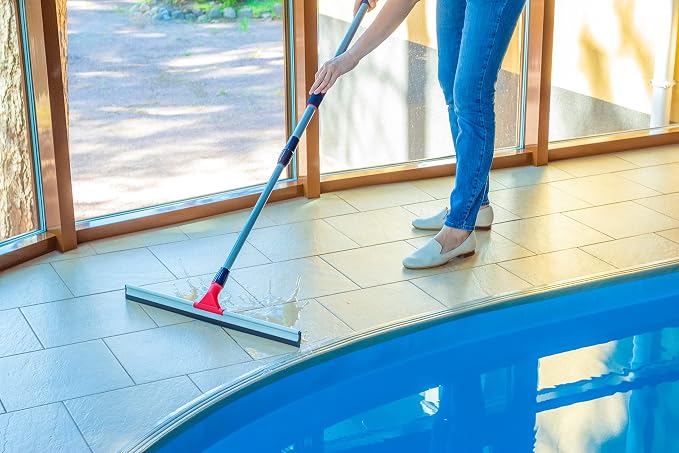 Professional Floor Squeegee for Concrete Floor, 24" Large Heavy Duty Squeegee for Floor, Squeegee Broom for Floor with Telescopic Handle 30”–57” for Tiles, Garage, Deck, Bathroom, Window
