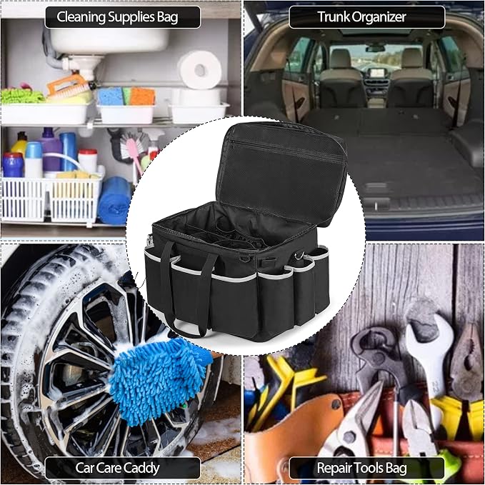 HODRANT Extra-Large Cleaning Caddy with EVA Hard Bottom with Shoulder Strap | High Capacity Cleaning Supplies Organizer for Housekeeping & Home Work, Cleaner Tools Tote Bag, Patent Design