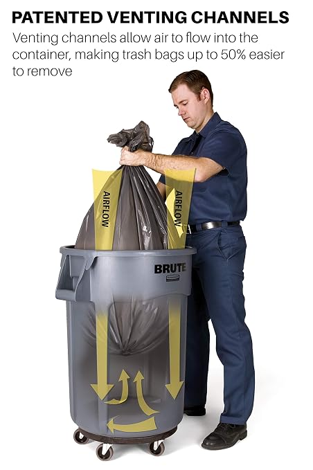 Rubbermaid Commercial Products BRUTE Heavy-Duty Round Trash/Garbage Can, 10-Gallon, Green, Outdoor Waste Container for Landscapers/Construction/Restaurants/Back of House/Offices/Warehouses, Pack of 6