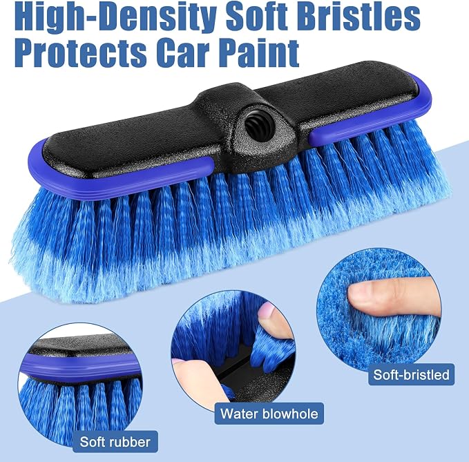 Car Wash Brush Head with Soft Bristle 10 Inch, Car Cleaning Brush with Protective Bumper for Cleaning Auto Cars Trucks RV Boat Deck Solar Panel