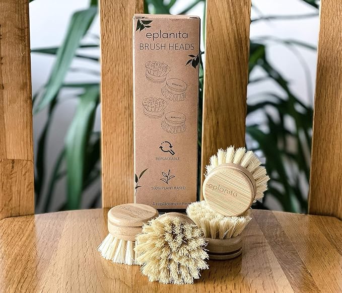 Replacement Brush Heads (Pack of 8) for Bamboo Dish Brush, Sisal Bristle Refills, Agave Cactus Fibres, Kitchen Eco Scrubber, Plastic Free Washing Up, Zero Waste Cleaning