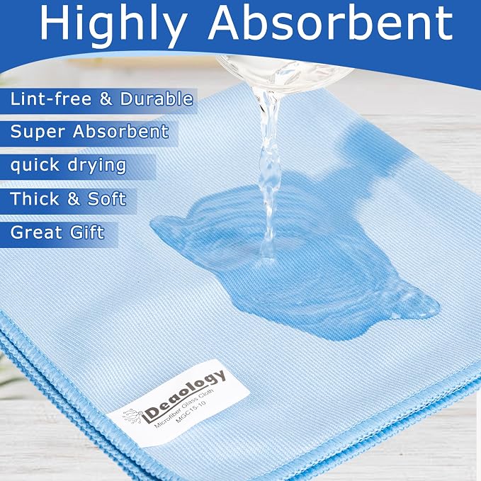 iDeaology 10 Pack XL Streak Free Premium Microfiber Glass Cleaning Cloth, 16 Inch X 16 Inch, Lint Free Quickly Clean TV, Monitor, Window, Glasses, Windshields, Mirrors, Car Windows, Stainless Steel,