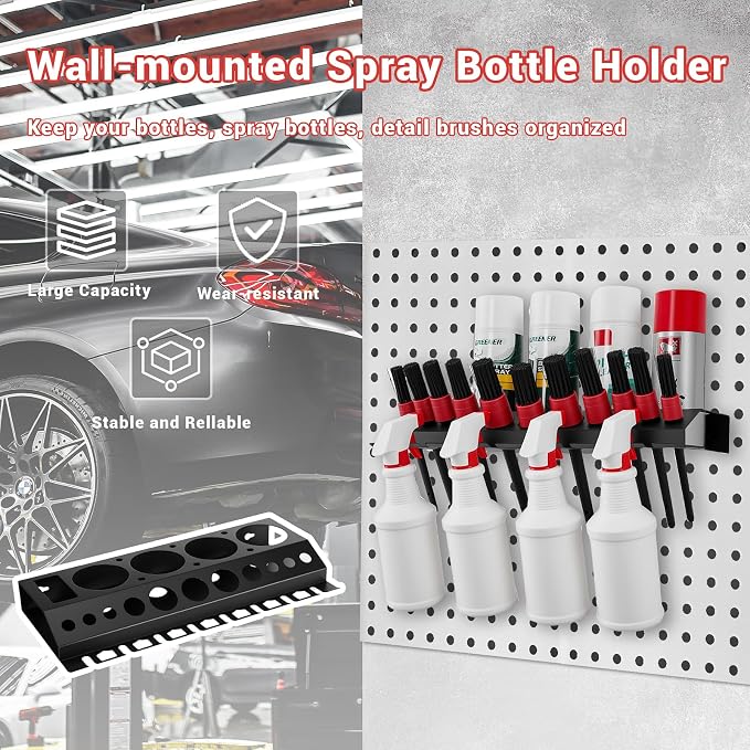 Car Detailing Brush Storage Rack Detailing Spray Bottle Holders Wall Mount | Metal Spray Can Car Cleaning Brush Organizer Bottle Hanger for Car Beauty Shop Accessory Display Auto Repair Shops Garages