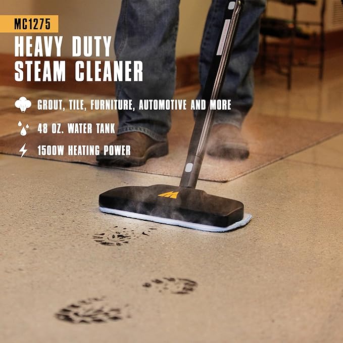 McCulloch MC1275 Heavy-Duty Steam Cleaner, 45 Min Runtime, 18 Accessories | Mop Head, Brushes, & More - Built for Home, Tile, Grout, Carpet, Furniture, & Personal Car Detailing