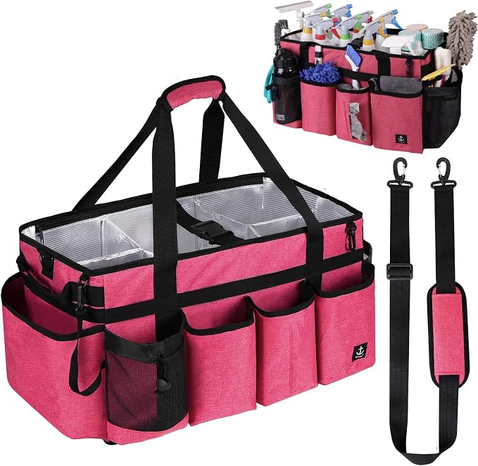 Extra large Cleaning Caddy Bag Built-in hard plastic Aluminum foil lining | Waterproof nylon, aluminum foil lining, quick-drain PVC mesh bottom, for housekeepers