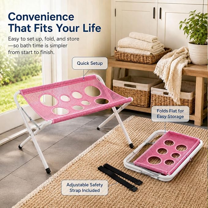 Dog Bath Hammock with Foldable Pet Bathing Stand (Blue) | For bathing, paw cleaning, nail trimming and grooming Small/Medium Dogs in showers, laundry rooms and home pet care areas