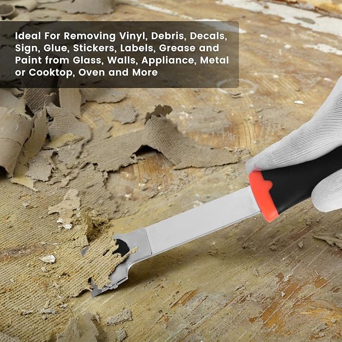 Razor Blade Scraper, Long Handled Scraper Tool with 10 Extra Replacement Blades, Razor Scraper Remover for Cleaning Sticker, Paint, Caulk from Window, Car, Glass, Windshield, Stove