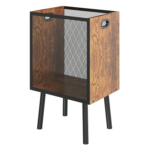 Office Garbage Can, Iron and Wood Office Trash Can with Legs, 4.5 Gallon Rectangular Design Wastebasket with Handle, Industrial Style Trash Can for Bathroom, Laundry Room, Kitchen, Office, Dorm