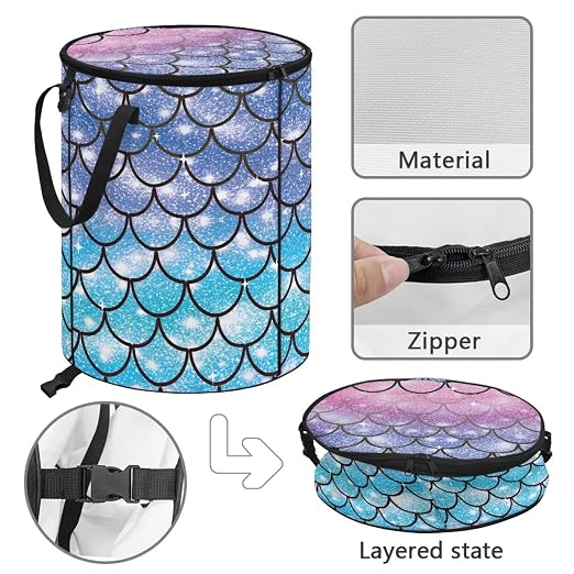 BIGCARJOB Blue Scale Foldable Trash Can Outside Waste Basket Bin Water Resistant Garbage Bag 22.83x17.71 Recycling Bin Trash Can with Lid and Clip(23 Gallons)