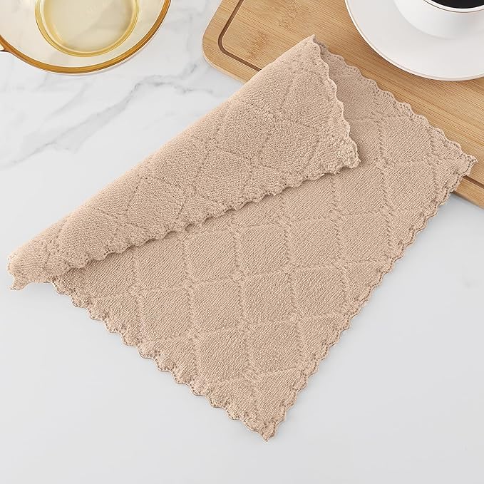 Homaxy 24 Pack Super Soft Absorbent Dish Cloths, 10" x 10", Tan | Coral Velvet, Nonstick Oil Fast Drying Microfiber Cleaning Cloth, No Lint Household Dishcloths