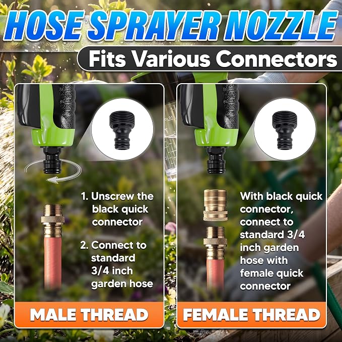 Hose Nozzle with Soap Dispenser and Trigger Flow - Car Wash Sprayer and Soap Sprayer Hose Attachment, Foam Control Dial, 8 Spray Patterns, 3.5 oz Refillable Tank - Fits 3/4 Inch Hose, Ergonomic Grip