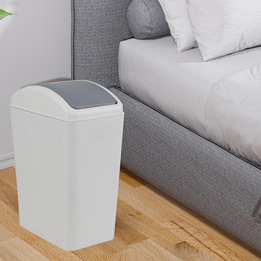 4.5 Gallon Slim Trash Bin with Lid, Swing Top Garbage Can, Gray | Narrow Design, Durable Plastic, Smooth Surface for Bathroom, Bedroom, Kitchen, Office