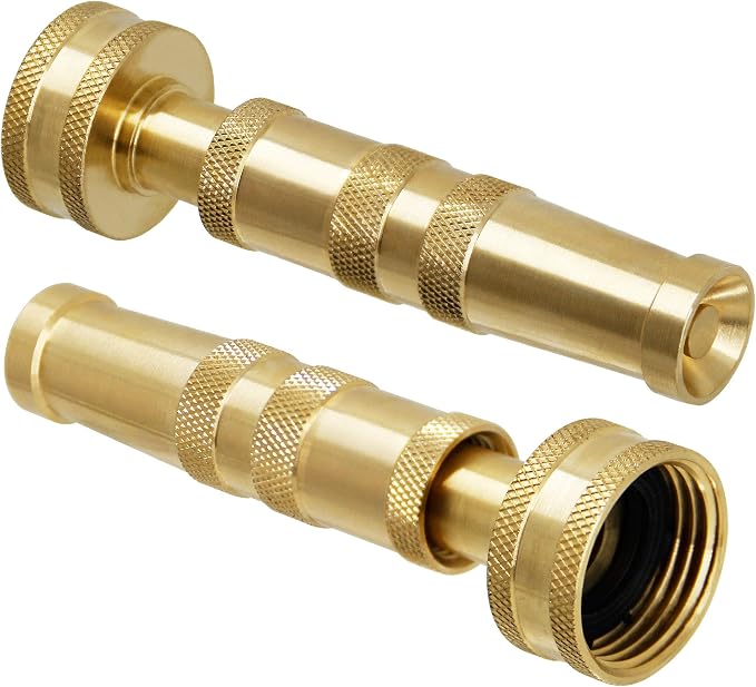 Triumpeek Solid Brass Hose Nozzle, 2 Packs | 4" L, Heavy Duty, Garden Hose Nozzle, 10 Rubber Washers