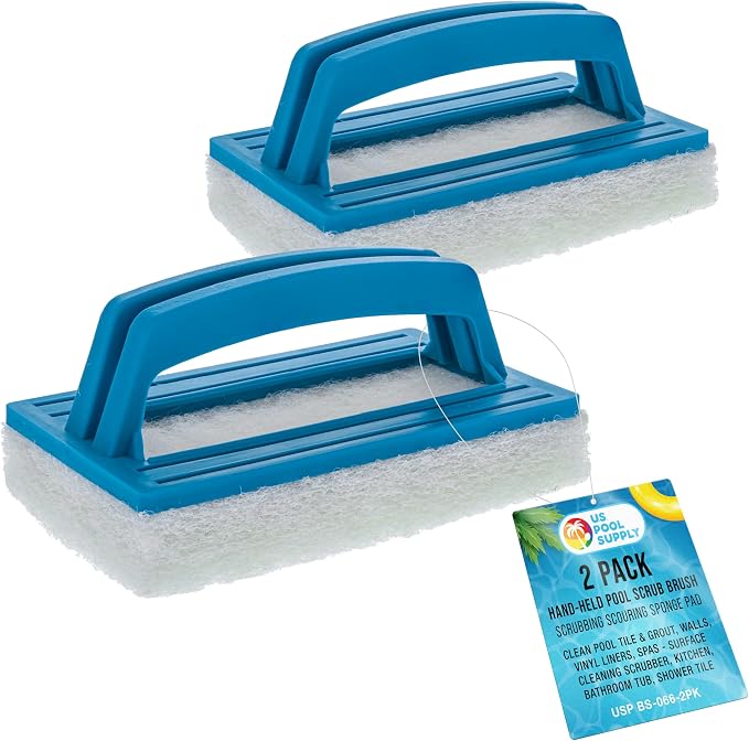 U.S. Pool Supply Hand-Held Pool Scrub Brush Pad 2 Pack, Scrubbing Scouring | Scouring Sponge Pad, Clean Pool Tile & Grout, Walls, Vinyl Liners, Spas - Cleaning Remove Stains Kitchen Bathroom Tub Shower