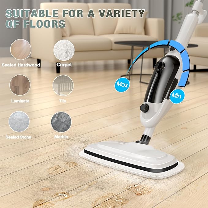 11-in-1 Steam Mop, Powerful Handheld Steam Cleaner for Home with 23FT Cord | MultiPurpose Steam Mop with 15.2 OZ Water Tank, 3 Steam Modes for Hardwood Floors, Clothes, Tile, Windows, Carpet