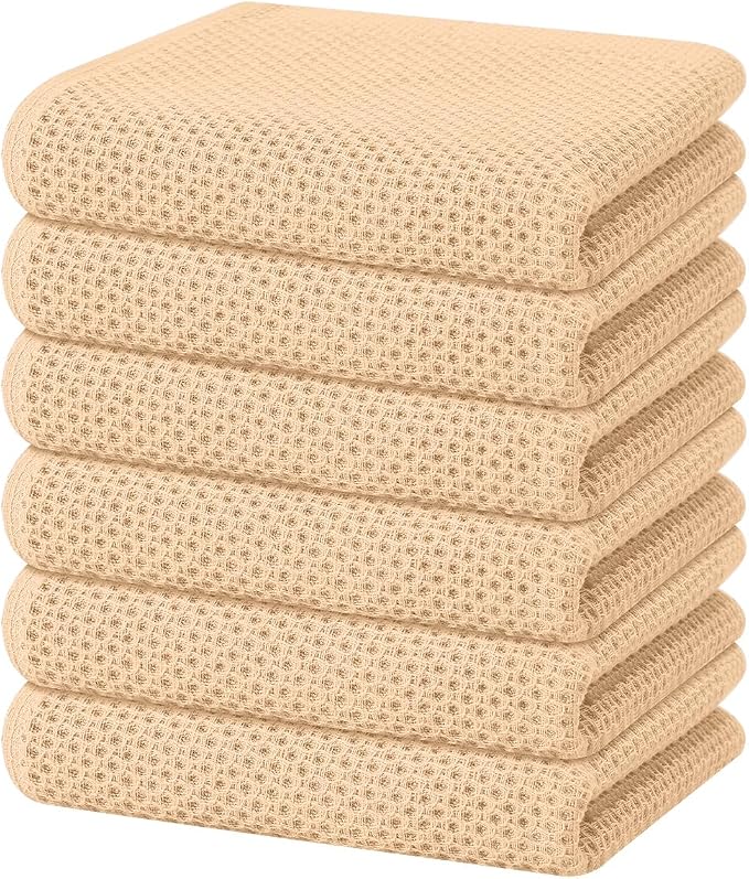 Homaxy 100% Cotton Waffle Weave Kitchen Dish Towels 6-Pack, Apricot | 13 x 28 Inches, Ultra Soft Absorbent Dish Towels, Quick Drying Cleaning Towels