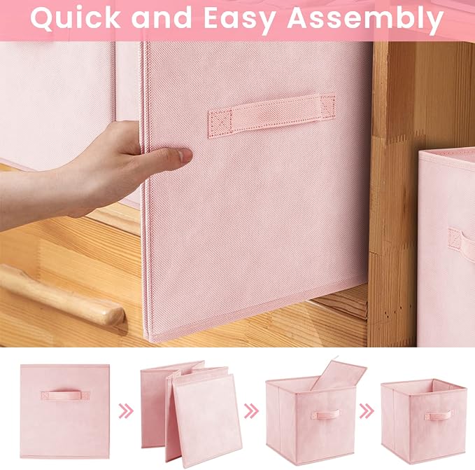 Storage Cubes - 11 Inch Heavy Duty Fabric Storage Bins for Shelves Closet, Cube Organizer - 8 Pack Collapsible Cube Storage Bins Baskets for Organizing Clothes Blankets Toys (Pink)