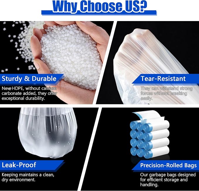5 Gallon Trash Bags, 360 Count -1.2 Mil Drawstring Small Garbage Bags, White Plastic Trash Can Liners for Bathroom Accessories, 18 Liter, Bedroom, Dorm Room Essentials, Office