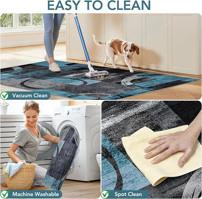 Office Chair Mat for Hardwood Floor&Tile Floor,48"X 60"-Geo Blue Gray | Heavy Duty Desk Chair Mat for Hard Floors,Under Desk Rug for Rolling Computer Chair,Anti Slip,Low Pile Carpet Floor