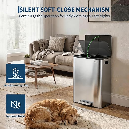 10.5 Gal Dual Compartment Stainless Steel Kitchen Trash Can with Lid, 20L+20L Recycling Garbage Bin, Soft Close Foot Pedal Trash Bin with 2 Removable Inner Buckets, Fingerprint Resistant for Home Offi | 20L+20L Recycling Garbage Bin, Soft Close Foot Pe...