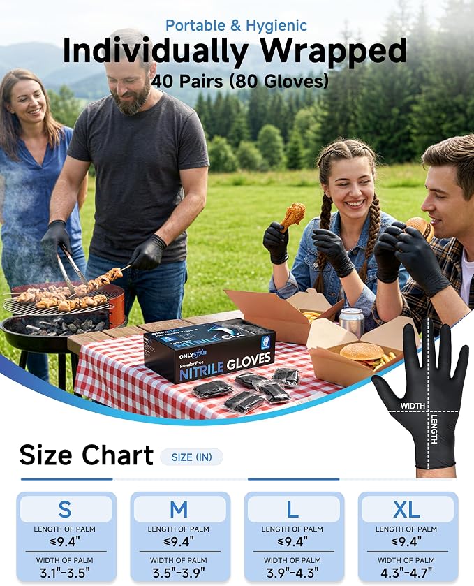 Individually Wrapped Nitrile Gloves Medium, 5 Mil 40 Pairs | Hygienic, Food Grade, Latex Free, Disposable Gloves for Food Prep, Hair Dye, Kitchen, Pet Care, First Aid Kits