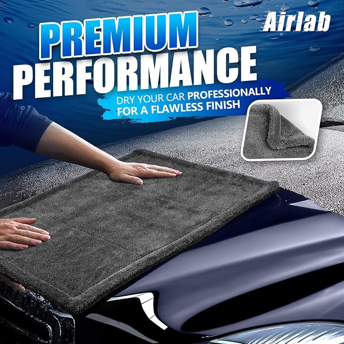 Airlab Microfiber Towels Cars Wash Drying Cleaning Cloth, Dark Grey | Thick Plush Auto Detailing Super Absorbent for Interior & Exterior Lint Free, Streak Free, 24 x 16 Inch, Pack of 1
