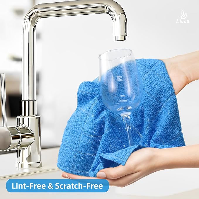 LIVOS Microfiber Cleaning Cloth Roll - 80 Pack, Reusable Paper Towels, Microfiber Towels for Cars, Super Absorbent Lint Free Cleaning Rags for House, Kitchen, Window-Check Blue, 11.5"x11.5"