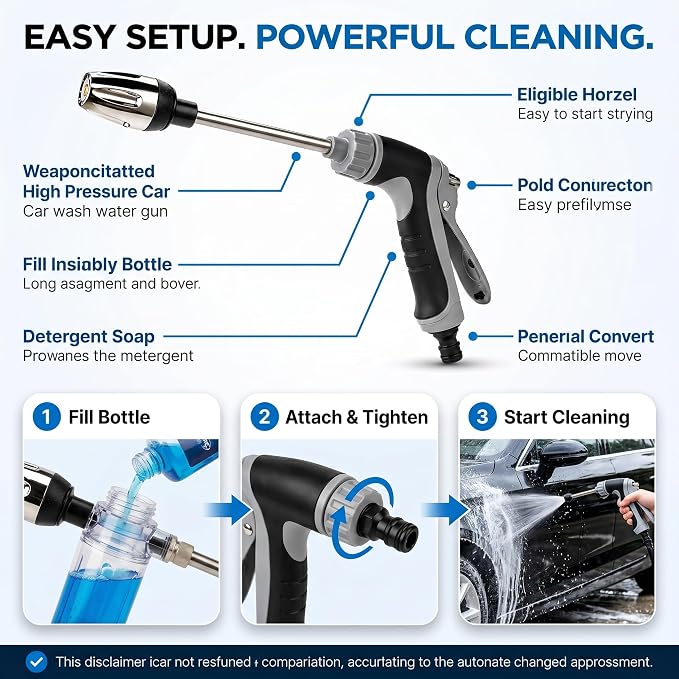 Hose Hawk pro Pressure Washer, Handheld Power Washer with 360° Rotating for Three Spray Modes, Blast Away Dirt Instantly Stainless Steel Universal Hose Fit, Tool Free Install for Patio Car
