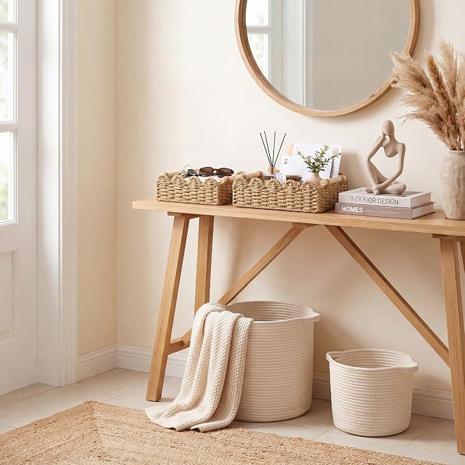 StorageWorks Toilet Paper Storage Baskets, Wicker Baskets for Organizing | Scalloped Wicker Basket for Living Room, Decorative Scalloped Baskets for Storage, Wicker Baskets for Organizing and Decor