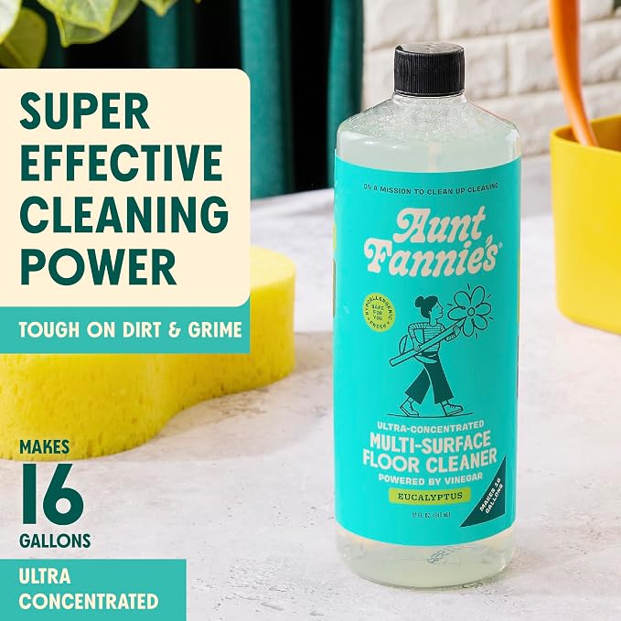 Aunt Fannie's Ultra Concentrated Vinegar Floor Cleaner, Eucalyptus, 1 Pack | Makes Up to 16 Gallons per bottle, No Rinsing, Safe for Sealed Tile Vinyl Hardwood Laminate & Linoleum, Kid and Pet Safe