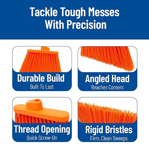 SPARTA Plastic Broom Head, Angled, Un-Flagged for Large Debris Indoor, Outdoor, Home, Restaurant, Lobby, Office, 12 Inches, Orange