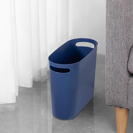 rejomiik Small Bathroom Trash Can, 3.5 Gallon Slim Garbage Can, Blue | Plastic Waste Basket with Handles for Bathroom, Bedroom, Dorm, Kitchen, Office and Narrow Spaces