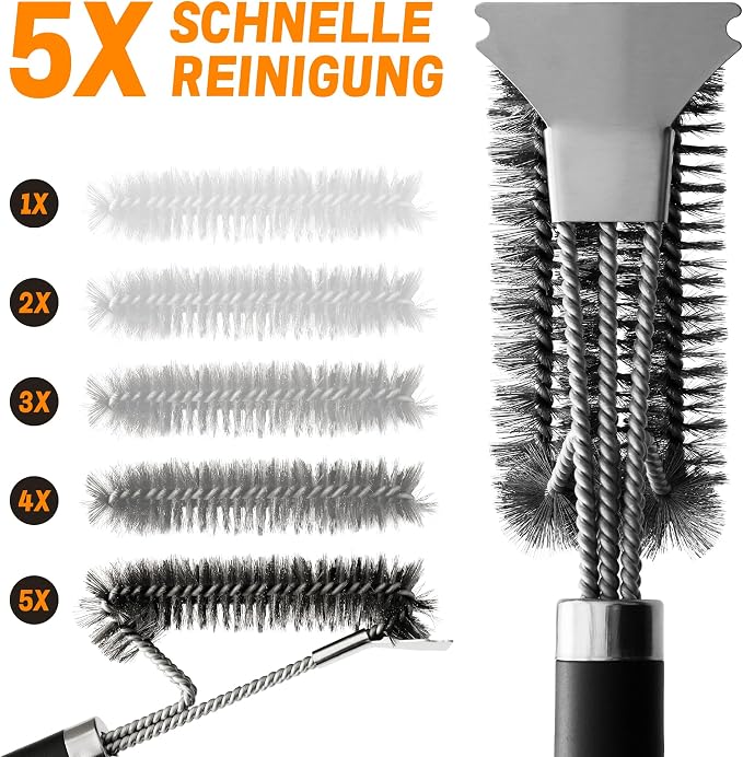 BBQ Grill Cleaning Brush Scraper,3 in 1 Barbecue Woven Wire Brush for Grill | 18" Stainless Grill Grate Cleaner, for Weber Gas, Charcoal, Electrical, Infrared