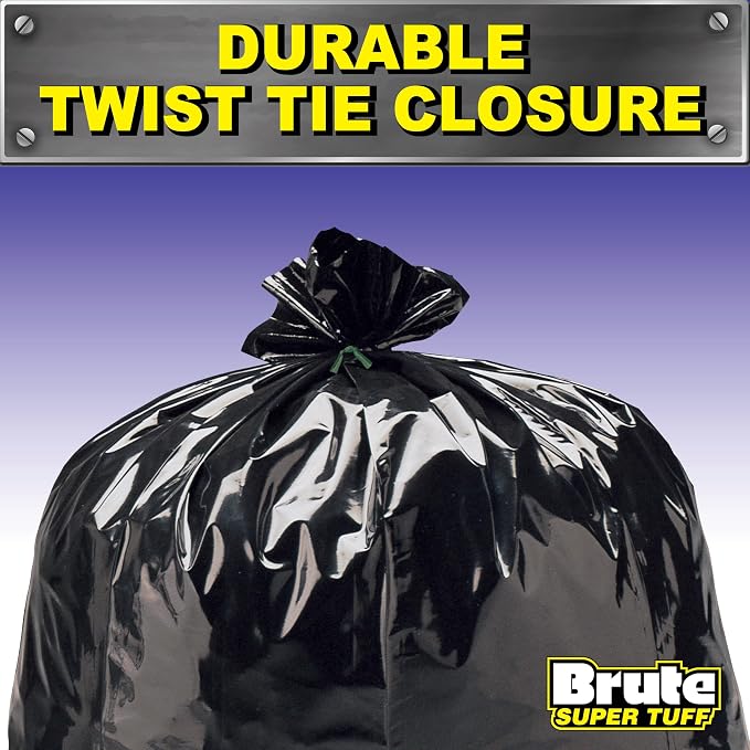 Brute Super Tuff 42 Gallon Contractor Bags, 2.0 Mil, Black, Unscented, 20ct | Heavy Duty Black Garbage Bags, Superior Rip, Tear, and Leak Protection, Twist Tie Closure, Construction Cleanup, DIY Waste