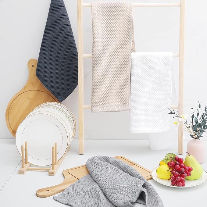 Homaxy 100% Cotton Waffle Weave Kitchen Dish Towels 4-Pack, White | 13 x 28 Inches, Ultra Soft Absorbent Dish Towels, Quick Drying Cleaning Towels