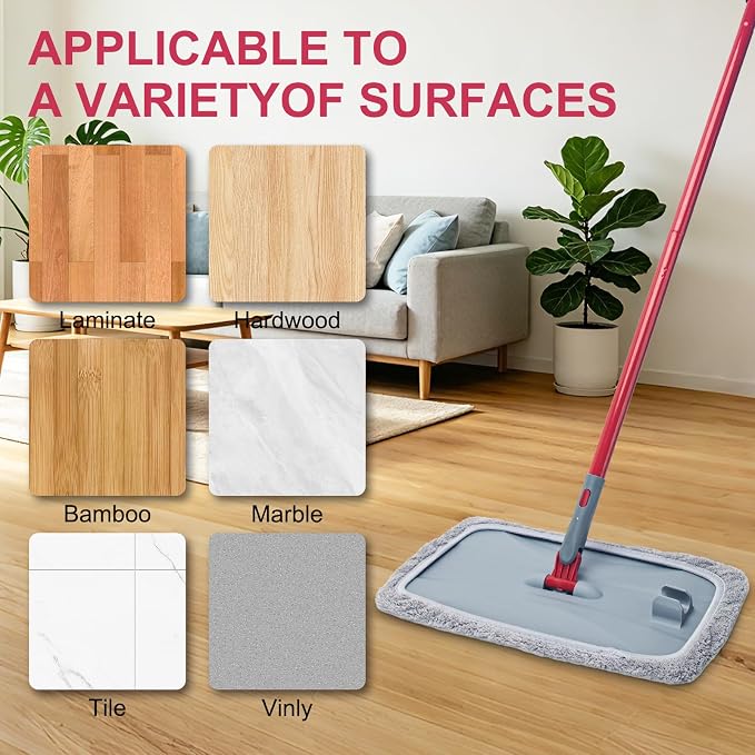 KeFanta Large Microfiber Flat Mop for Floor Cleaning,16” Wide Dust Mop | 2 Reusable Pads,55" Long Handle Wet & Dry Sweeper Kit for Hardwood,Tile,Laminate,Vinyl Floor