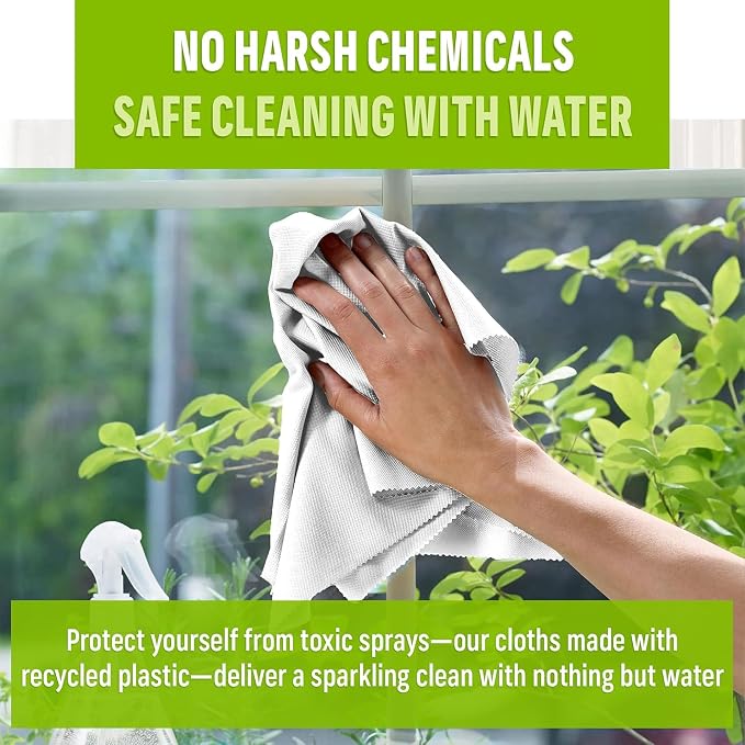 E-Cloth Window and Glass Cleaner Kit, Just Add Water - 1 Kit | Chemical-Free Cleaning - Reusable & Machine Washable Towel, Versatile Use for Mirrors, Cars, & Lenses, Recycled, Colorless