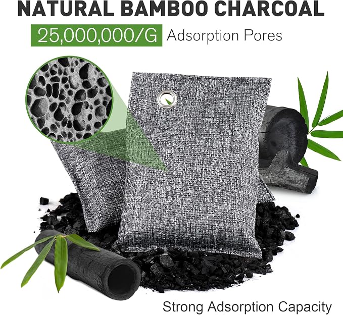 TUXIYA 20Pack Activated Charcoal Odor Absorber, Shoe Odor Eliminator | Shoe Deodorizer, Bamboo Charcoal Air Purifying For in Car, Closet, Shoe, Basement 100g /3.53oz Each