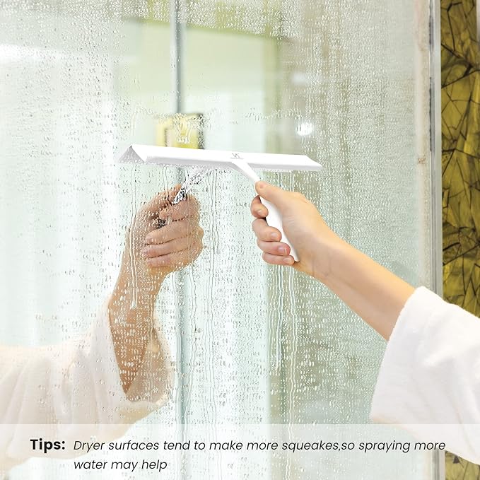 Shower Squeegee for Glass Doors & Microfiber Scrubber Kit 11Inch Window Washing Tools with Non-Slip Handle and Adhesive Hook